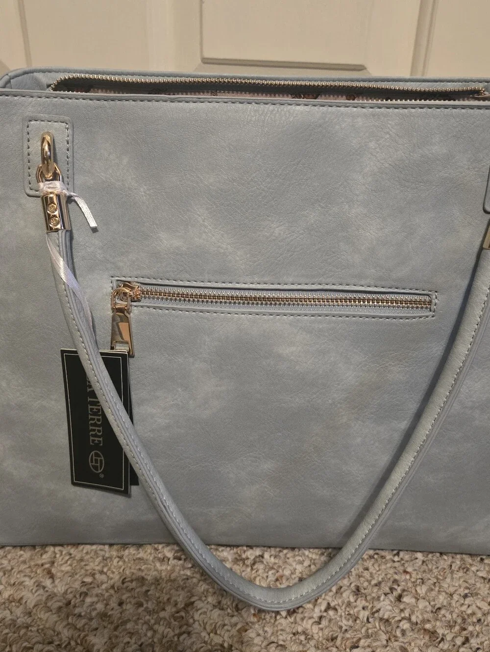 Everyday Structured Tote Bag in Light Blue with Gold Accents